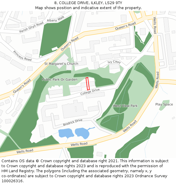 8, COLLEGE DRIVE, ILKLEY, LS29 9TY: Location map and indicative extent of plot