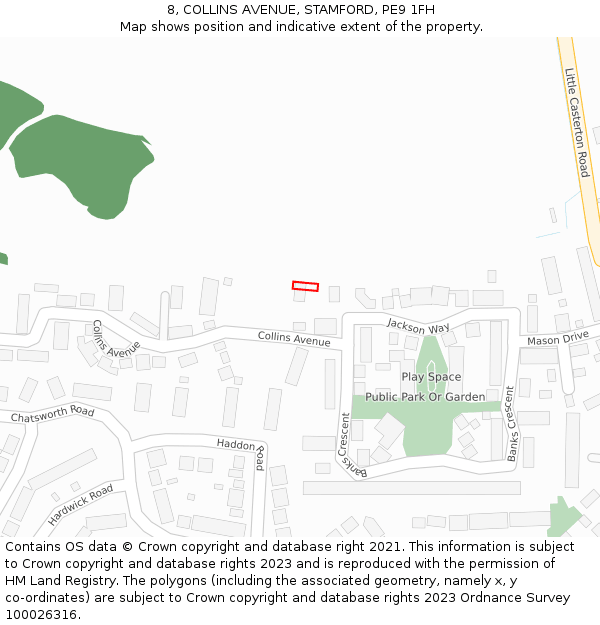 8, COLLINS AVENUE, STAMFORD, PE9 1FH: Location map and indicative extent of plot