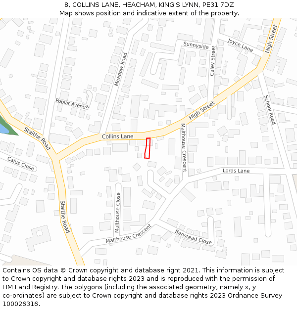 8, COLLINS LANE, HEACHAM, KING'S LYNN, PE31 7DZ: Location map and indicative extent of plot
