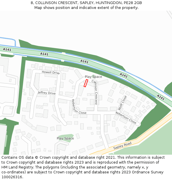 8, COLLINSON CRESCENT, SAPLEY, HUNTINGDON, PE28 2GB: Location map and indicative extent of plot