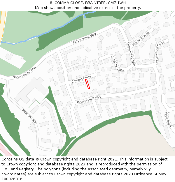 8, COMMA CLOSE, BRAINTREE, CM7 1WH: Location map and indicative extent of plot