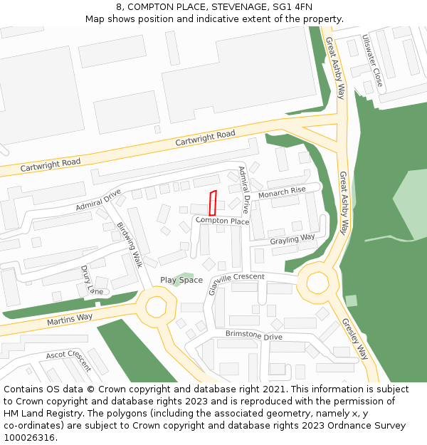 8, COMPTON PLACE, STEVENAGE, SG1 4FN: Location map and indicative extent of plot