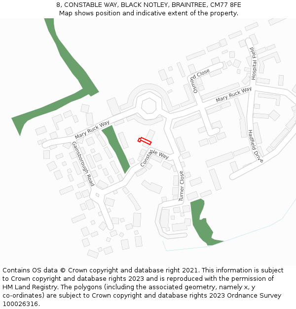 8, CONSTABLE WAY, BLACK NOTLEY, BRAINTREE, CM77 8FE: Location map and indicative extent of plot