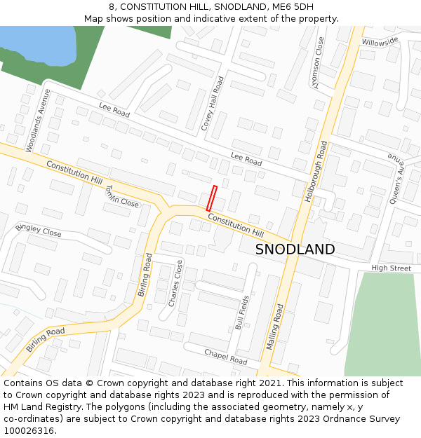 8, CONSTITUTION HILL, SNODLAND, ME6 5DH: Location map and indicative extent of plot