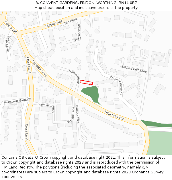 8, CONVENT GARDENS, FINDON, WORTHING, BN14 0RZ: Location map and indicative extent of plot