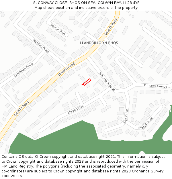 8, CONWAY CLOSE, RHOS ON SEA, COLWYN BAY, LL28 4YE: Location map and indicative extent of plot