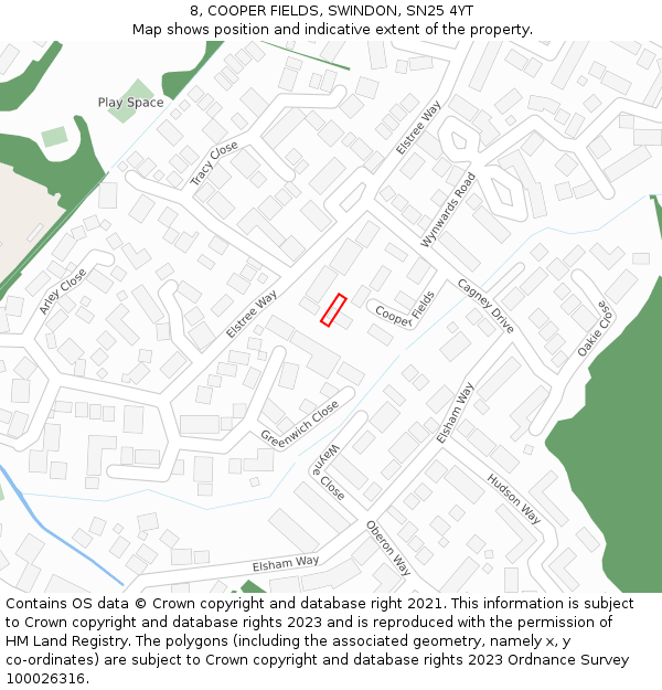 8, COOPER FIELDS, SWINDON, SN25 4YT: Location map and indicative extent of plot