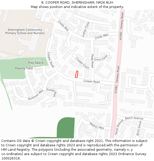 8, COOPER ROAD, SHERINGHAM, NR26 8UH: Location map and indicative extent of plot