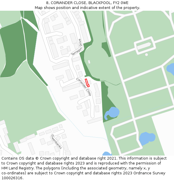 8, CORIANDER CLOSE, BLACKPOOL, FY2 0WE: Location map and indicative extent of plot