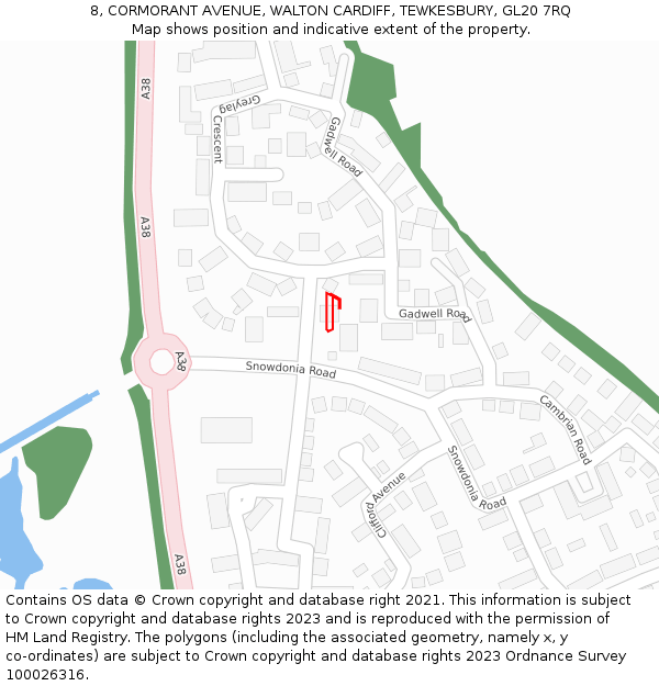 8, CORMORANT AVENUE, WALTON CARDIFF, TEWKESBURY, GL20 7RQ: Location map and indicative extent of plot
