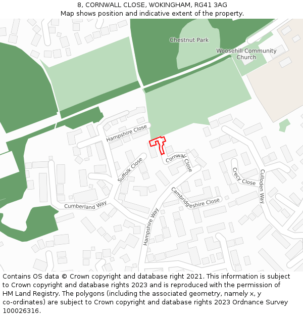 8, CORNWALL CLOSE, WOKINGHAM, RG41 3AG: Location map and indicative extent of plot