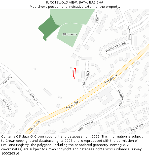 8, COTSWOLD VIEW, BATH, BA2 1HA: Location map and indicative extent of plot