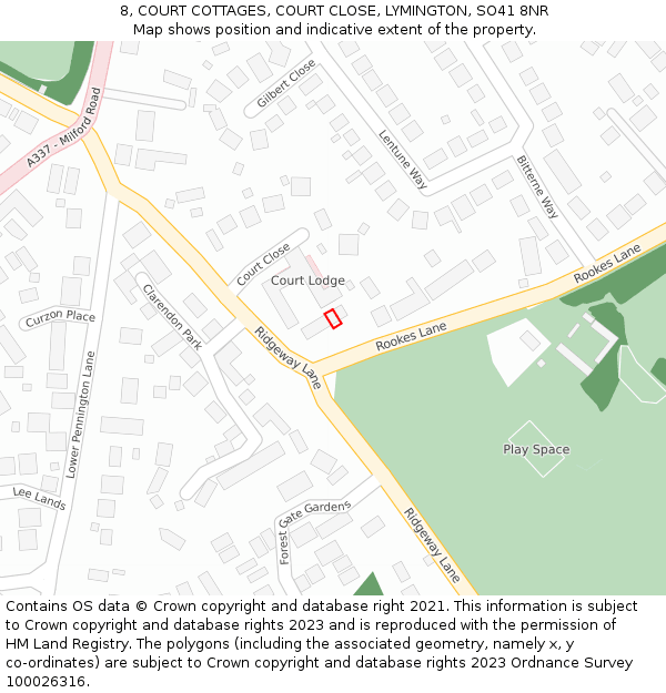 8, COURT COTTAGES, COURT CLOSE, LYMINGTON, SO41 8NR: Location map and indicative extent of plot
