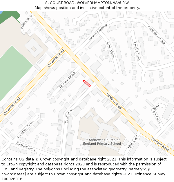 8, COURT ROAD, WOLVERHAMPTON, WV6 0JW: Location map and indicative extent of plot