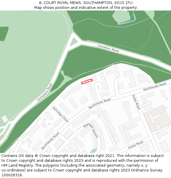 8, COURT ROYAL MEWS, SOUTHAMPTON, SO15 2TU: Location map and indicative extent of plot