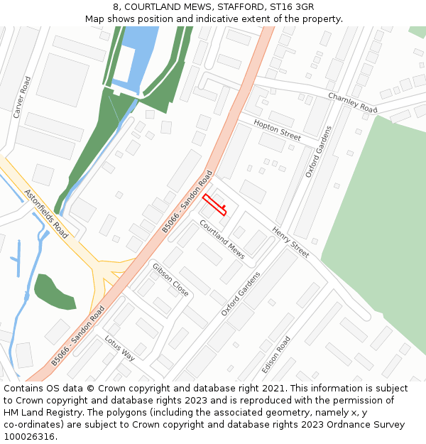 8, COURTLAND MEWS, STAFFORD, ST16 3GR: Location map and indicative extent of plot