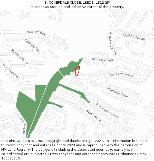8, COVERDALE CLOSE, LEEDS, LS12 2JP: Location map and indicative extent of plot