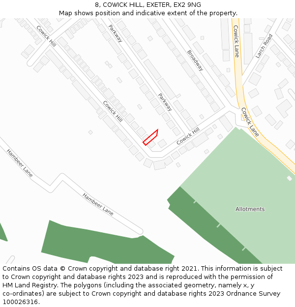 8, COWICK HILL, EXETER, EX2 9NG: Location map and indicative extent of plot