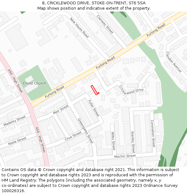 8, CRICKLEWOOD DRIVE, STOKE-ON-TRENT, ST6 5SA: Location map and indicative extent of plot