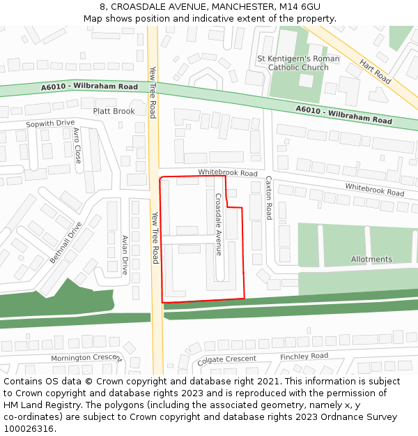 8, CROASDALE AVENUE, MANCHESTER, M14 6GU: Location map and indicative extent of plot