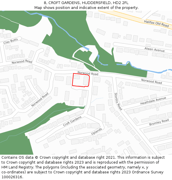 8, CROFT GARDENS, HUDDERSFIELD, HD2 2FL: Location map and indicative extent of plot