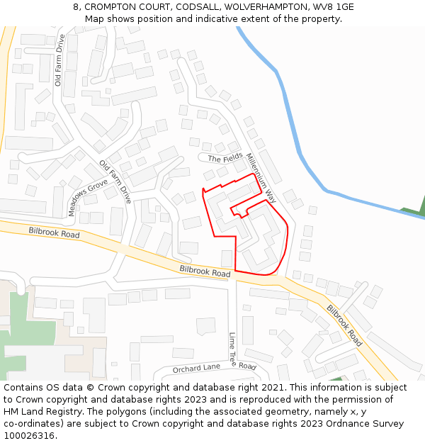 8, CROMPTON COURT, CODSALL, WOLVERHAMPTON, WV8 1GE: Location map and indicative extent of plot