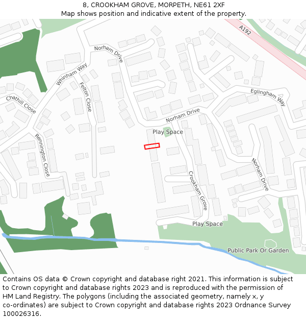 8, CROOKHAM GROVE, MORPETH, NE61 2XF: Location map and indicative extent of plot