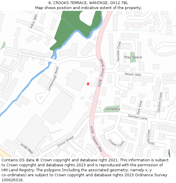 8, CROOKS TERRACE, WANTAGE, OX12 7BL: Location map and indicative extent of plot
