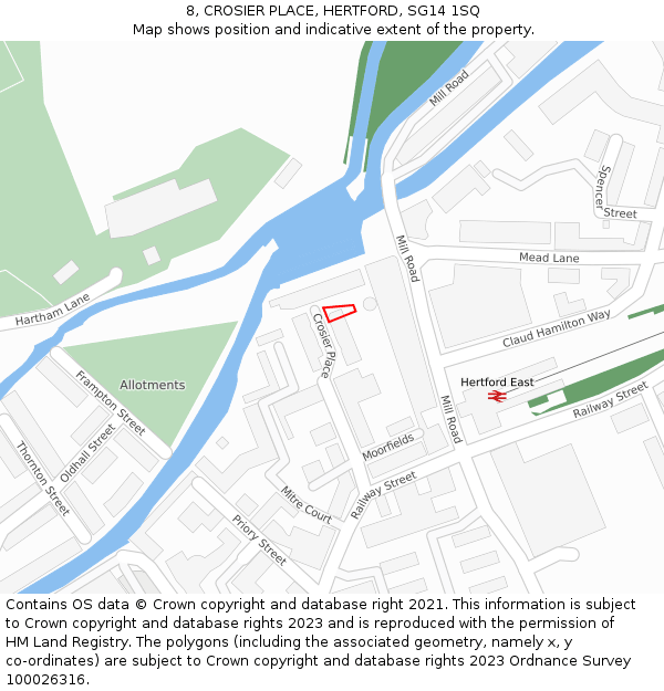 8, CROSIER PLACE, HERTFORD, SG14 1SQ: Location map and indicative extent of plot