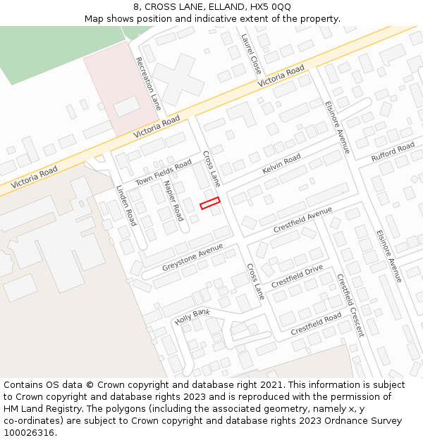 8, CROSS LANE, ELLAND, HX5 0QQ: Location map and indicative extent of plot