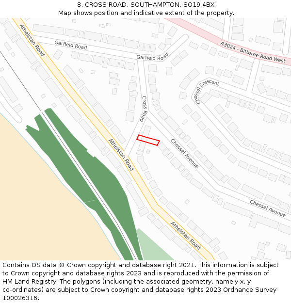 8, CROSS ROAD, SOUTHAMPTON, SO19 4BX: Location map and indicative extent of plot