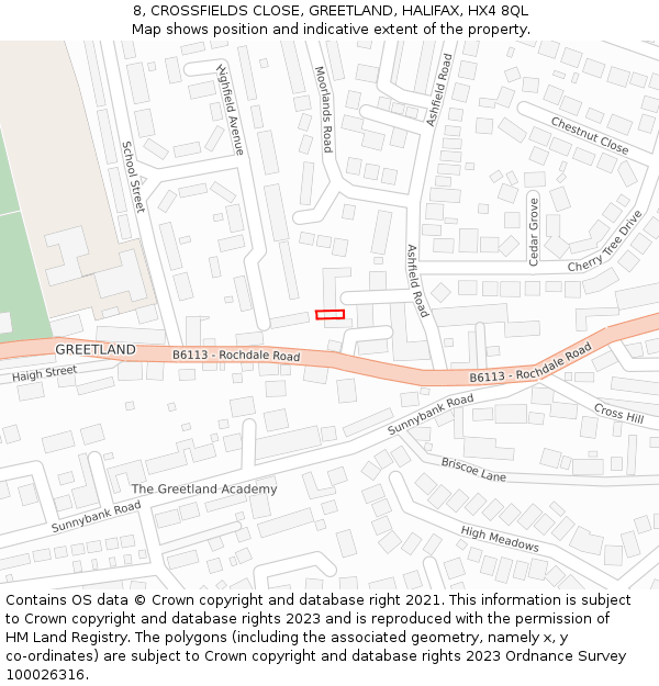 8, CROSSFIELDS CLOSE, GREETLAND, HALIFAX, HX4 8QL: Location map and indicative extent of plot