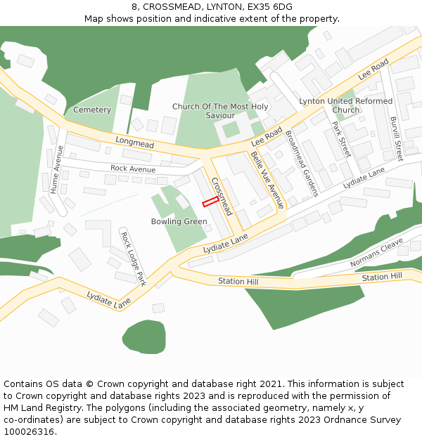 8, CROSSMEAD, LYNTON, EX35 6DG: Location map and indicative extent of plot