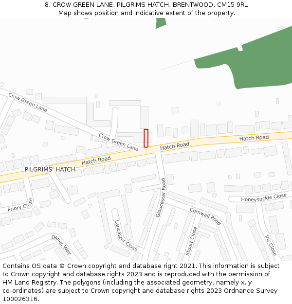 8, CROW GREEN LANE, PILGRIMS HATCH, BRENTWOOD, CM15 9RL: Location map and indicative extent of plot