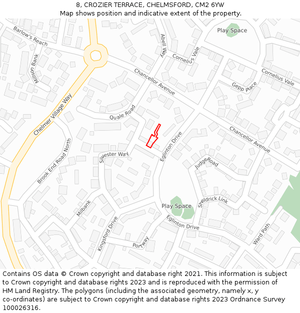 8, CROZIER TERRACE, CHELMSFORD, CM2 6YW: Location map and indicative extent of plot