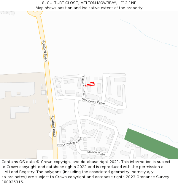 8, CULTURE CLOSE, MELTON MOWBRAY, LE13 1NP: Location map and indicative extent of plot