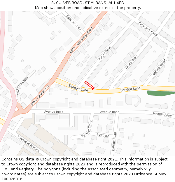 8, CULVER ROAD, ST ALBANS, AL1 4ED: Location map and indicative extent of plot