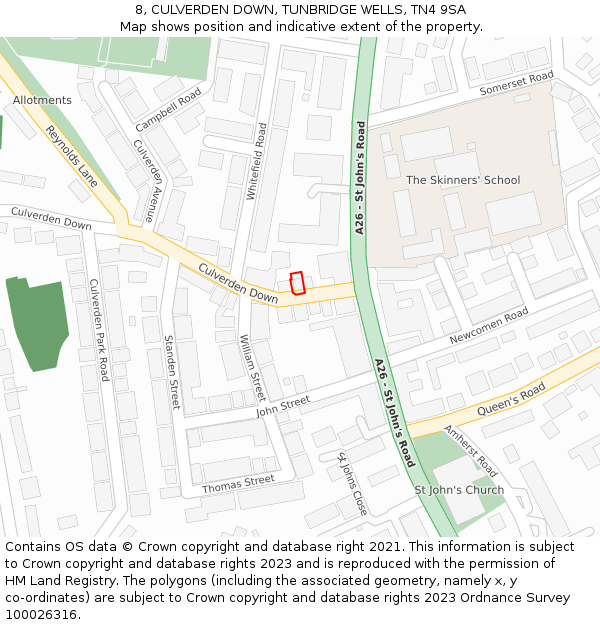 8, CULVERDEN DOWN, TUNBRIDGE WELLS, TN4 9SA: Location map and indicative extent of plot