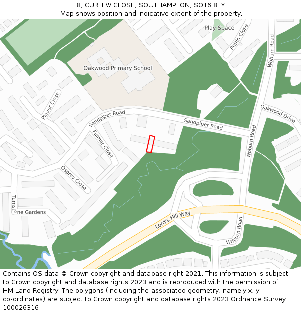8, CURLEW CLOSE, SOUTHAMPTON, SO16 8EY: Location map and indicative extent of plot