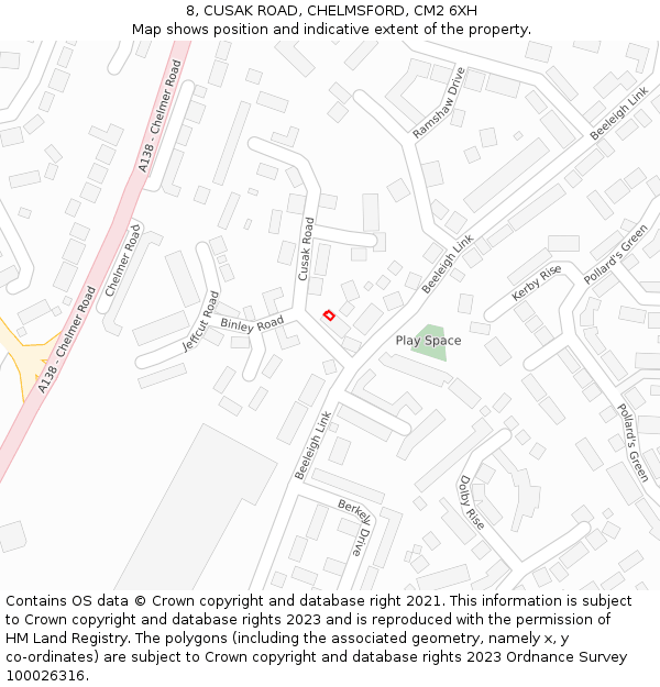 8, CUSAK ROAD, CHELMSFORD, CM2 6XH: Location map and indicative extent of plot