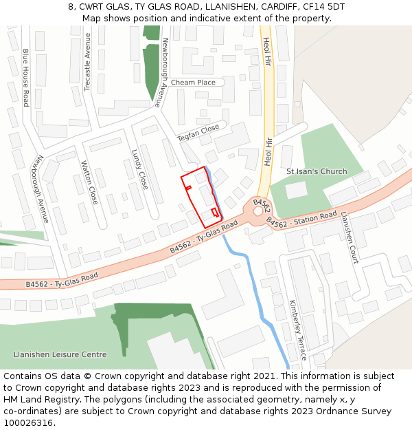 8, CWRT GLAS, TY GLAS ROAD, LLANISHEN, CARDIFF, CF14 5DT: Location map and indicative extent of plot