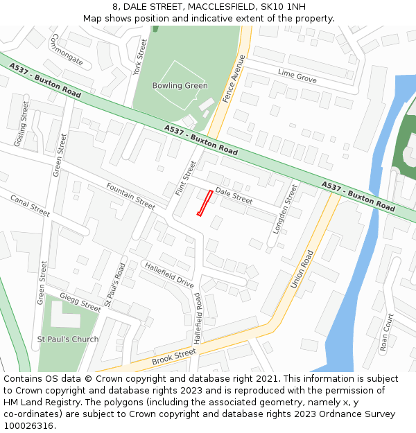 8, DALE STREET, MACCLESFIELD, SK10 1NH: Location map and indicative extent of plot