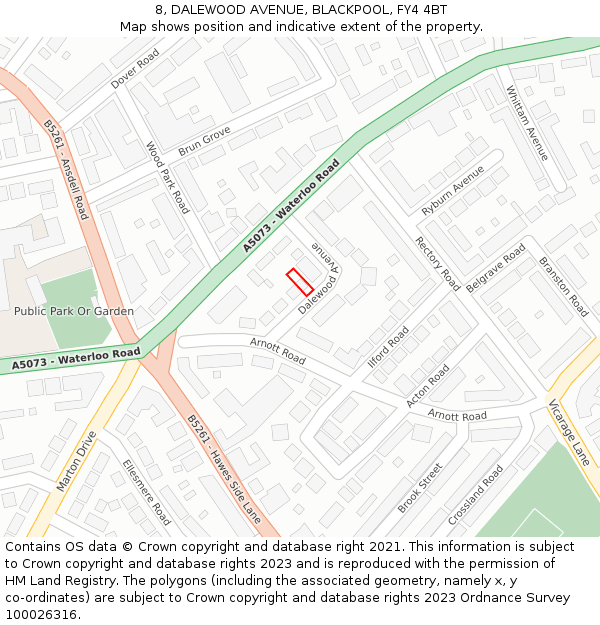 8, DALEWOOD AVENUE, BLACKPOOL, FY4 4BT: Location map and indicative extent of plot