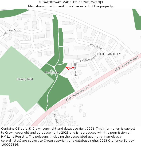 8, DALTRY WAY, MADELEY, CREWE, CW3 9JB: Location map and indicative extent of plot