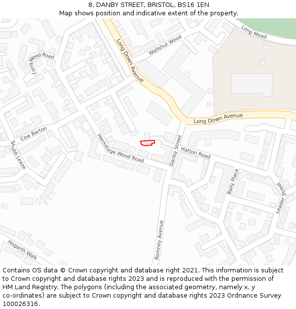 8, DANBY STREET, BRISTOL, BS16 1EN: Location map and indicative extent of plot