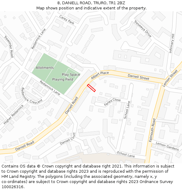 8, DANIELL ROAD, TRURO, TR1 2BZ: Location map and indicative extent of plot