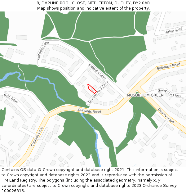 8, DAPHNE POOL CLOSE, NETHERTON, DUDLEY, DY2 0AR: Location map and indicative extent of plot