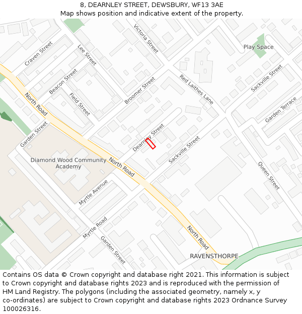8, DEARNLEY STREET, DEWSBURY, WF13 3AE: Location map and indicative extent of plot