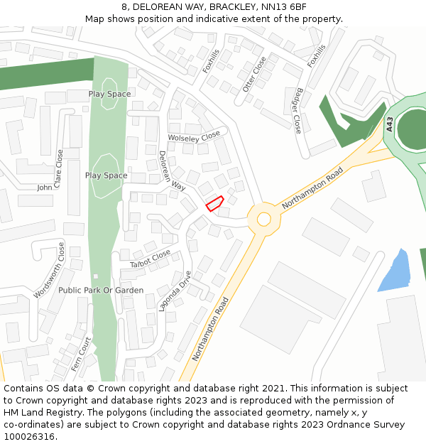 8, DELOREAN WAY, BRACKLEY, NN13 6BF: Location map and indicative extent of plot