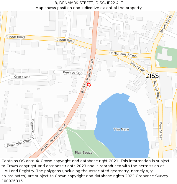 8, DENMARK STREET, DISS, IP22 4LE: Location map and indicative extent of plot
